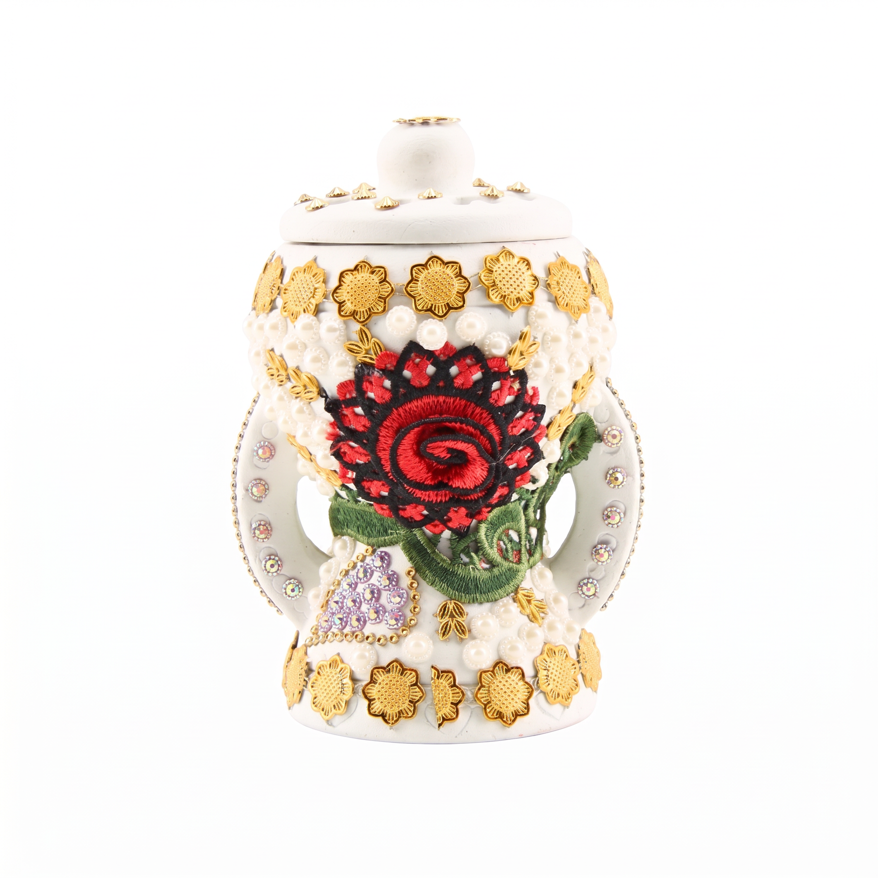 Small White-Gold Traditional Clay Incense Burner - Rose