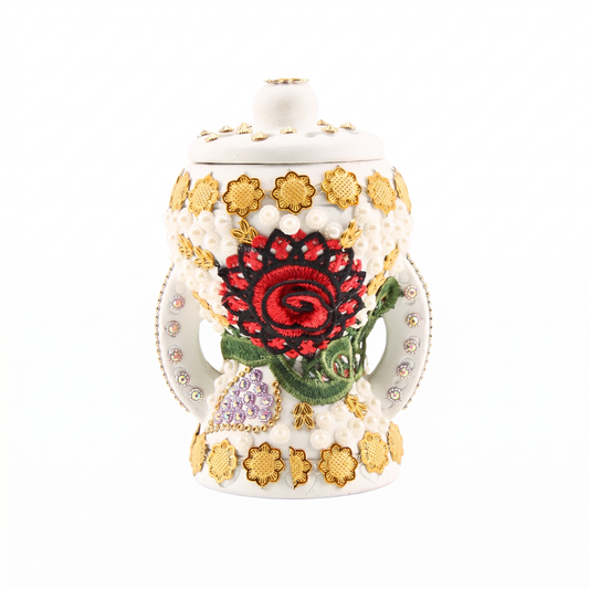 Small White-Gold Traditional Clay Incense Burner - Rose