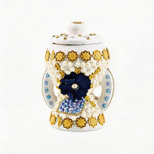 Small White-Gold Traditional Clay Incense Burner - Navy Blue Flower