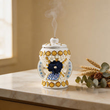 Small White-Gold Traditional Clay Incense Burner - Navy Blue Flower