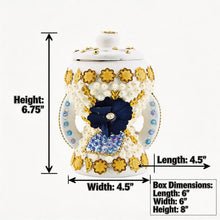 Small White-Gold Traditional Clay Incense Burner - Navy Blue Flower