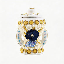 Small White-Gold Traditional Clay Incense Burner - Navy Blue Flower