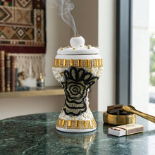 Small White-Gold Traditional Clay Incense Burner - Black Design