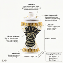 Small White-Gold Traditional Clay Incense Burner - Black Design