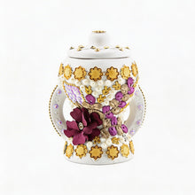 Small White-Gold Traditional Clay Incense Burner - Purple Flower