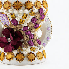 Small White-Gold Traditional Clay Incense Burner - Purple Flower