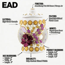 Small White-Gold Traditional Clay Incense Burner - Purple Flower