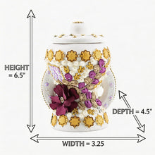 Small White-Gold Traditional Clay Incense Burner - Purple Flower