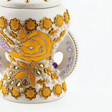 White-Gold Traditional Clay Incense Burner - Orange-Gold Small