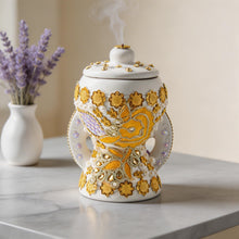 White-Gold Traditional Clay Incense Burner - Orange-Gold Small