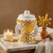 White-Gold Traditional Clay Incense Burner - Orange-Gold Small
