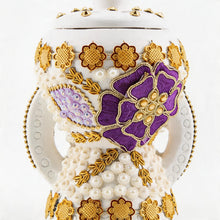 Small White-Gold Traditional Clay Incense Burner - Purple-Gold Flower