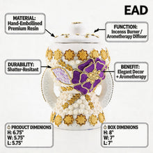 Small White-Gold Traditional Clay Incense Burner - Purple-Gold Flower