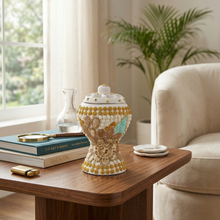 Medium White-Gold Traditional Clay Incense Burner - Beige Floral Design