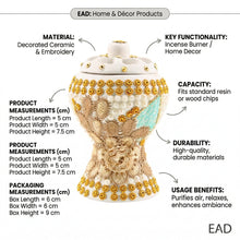Medium White-Gold Traditional Clay Incense Burner - Beige Floral Design