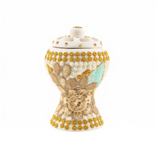 Medium White-Gold Traditional Clay Incense Burner - Beige Floral Design
