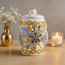 Small White-Gold Traditional Clay Incense Burner - Beige-Brown Design