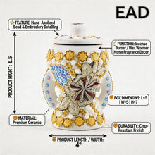 Small White-Gold Traditional Clay Incense Burner - Beige-Brown Design