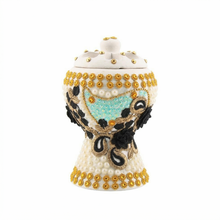 Medium White-Gold Traditional Clay Incense Burner - Black-Beige Abstract Design