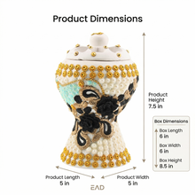 Medium White-Gold Traditional Clay Incense Burner - Black-Beige Abstract Design