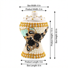 Medium White-Gold Traditional Clay Incense Burner - Black-Beige Abstract Design
