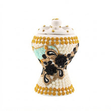 Medium White-Gold Traditional Clay Incense Burner - Black-Beige Abstract Design
