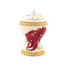 Medium White-Gold Traditional Clay Incense Burner - Red-Feathered Flower