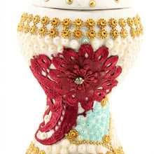 Medium White-Gold Traditional Clay Incense Burner - Red-Feathered Flower