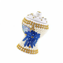 Medium White-Gold Traditional Clay Incense Burner - Blue-Feathered Flower