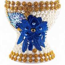 Medium White-Gold Traditional Clay Incense Burner - Blue-Feathered Flower