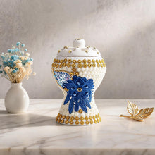 Medium White-Gold Traditional Clay Incense Burner - Blue-Feathered Flower