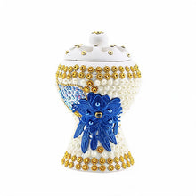 Medium White-Gold Traditional Clay Incense Burner - Blue-Feathered Flower