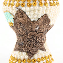 Medium White-Gold Traditional Clay Incense Burner - Brown Flower