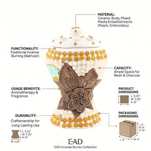 Medium White-Gold Traditional Clay Incense Burner - Brown Flower