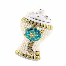 Medium White-Gold Traditional Clay Incense Burner - Turqouise-Gold Flower
