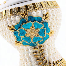 Medium White-Gold Traditional Clay Incense Burner - Turqouise-Gold Flower