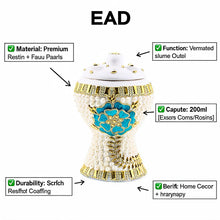 Medium White-Gold Traditional Clay Incense Burner - Turqouise-Gold Flower