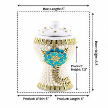 Medium White-Gold Traditional Clay Incense Burner - Turqouise-Gold Flower