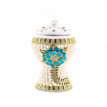 Medium White-Gold Traditional Clay Incense Burner - Turqouise-Gold Flower