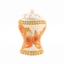 Medium White-Gold Traditional Clay Incense Burner - Orange Floral Design
