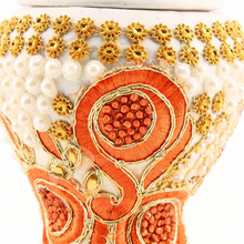 Medium White-Gold Traditional Clay Incense Burner - Orange Floral Design