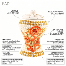 Medium White-Gold Traditional Clay Incense Burner - Orange Floral Design