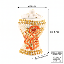 Medium White-Gold Traditional Clay Incense Burner - Orange Floral Design