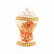 Medium White-Gold Traditional Clay Incense Burner - Orange Floral Design