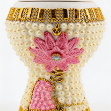 Medium White-Gold Traditional Clay Incense Burner - Pink Flower