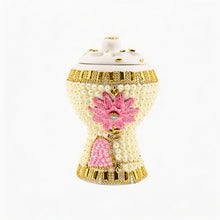 Medium White-Gold Traditional Clay Incense Burner - Pink Flower