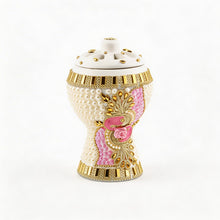 Medium White-Gold Traditional Clay Incense Burner - Pink-Gold Flower