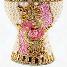 Medium White-Gold Traditional Clay Incense Burner - Pink-Gold Flower