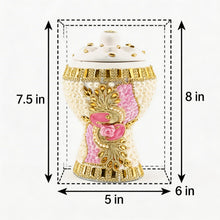 Medium White-Gold Traditional Clay Incense Burner - Pink-Gold Flower
