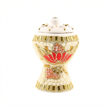 Medium White-Gold Traditional Clay Incense Burner - Red-Gold Flower